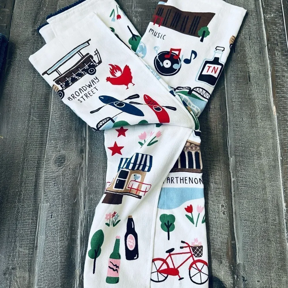 Nashville Tennessee Theme Isaac Mizrahi Travel Kitchen Dish Towels Set